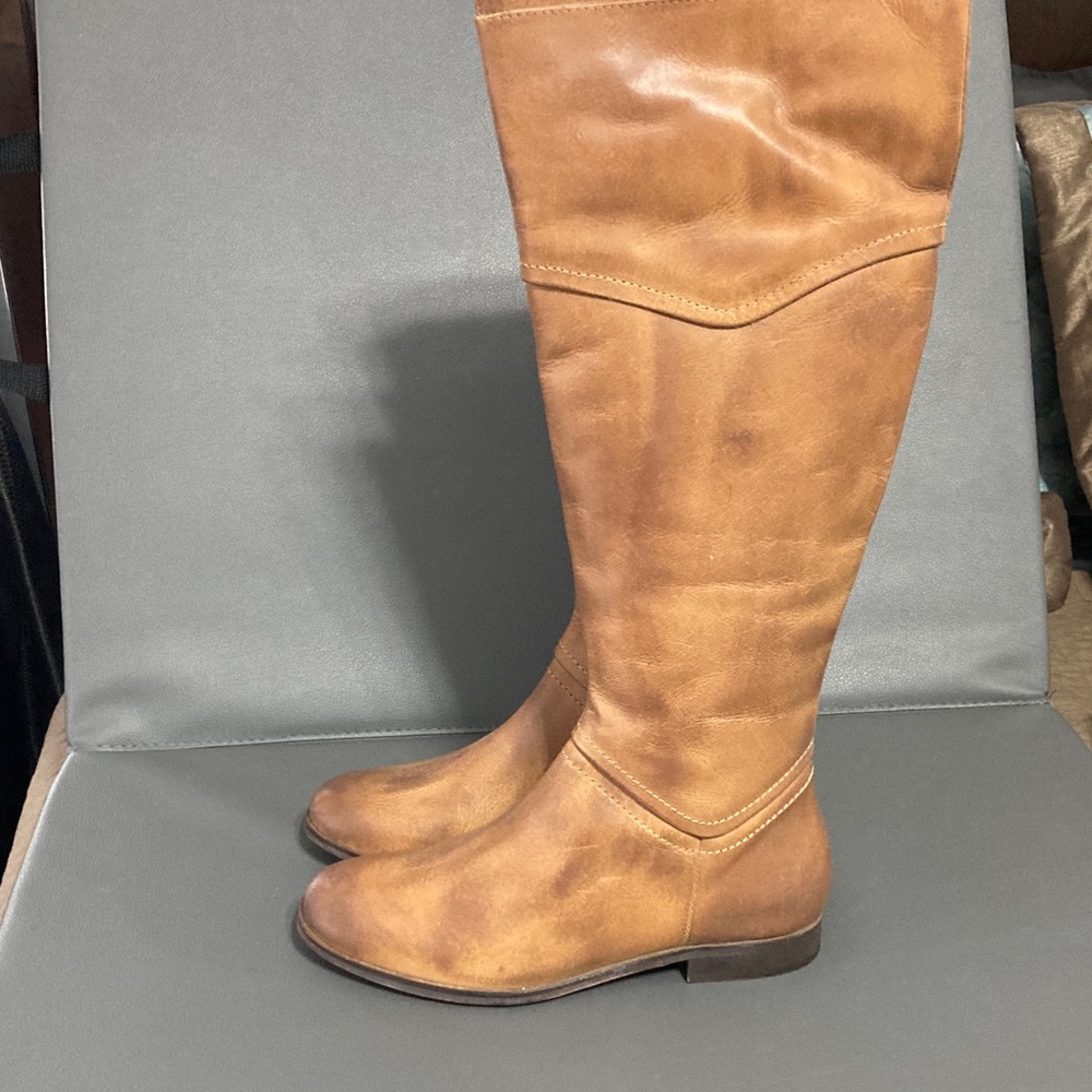 Brown Knee-High Leather Boots approx 17” tall - Picture 2 of 6